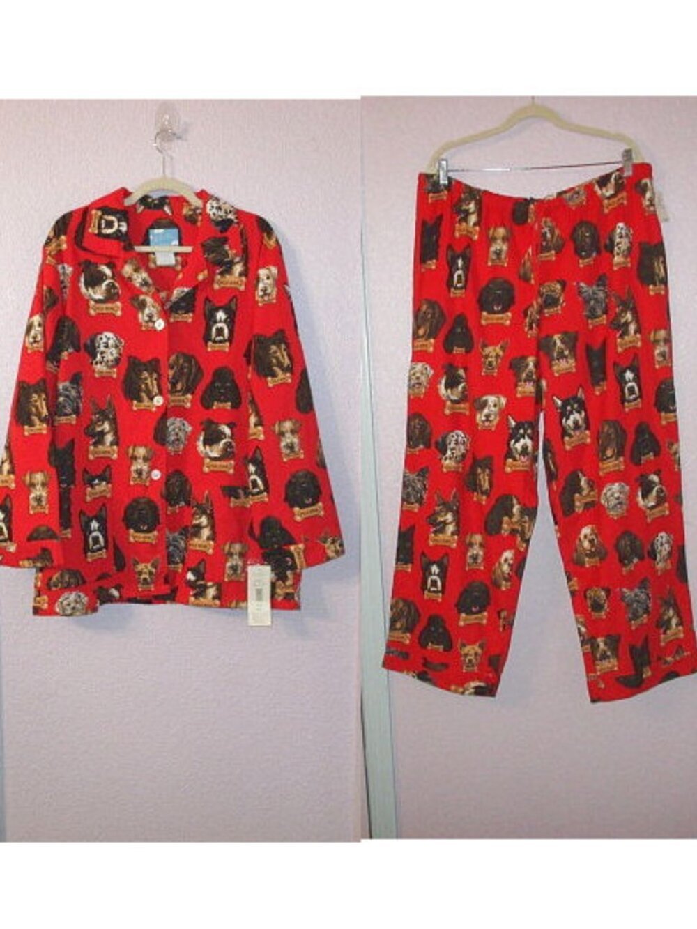 Nick & Nora Dog Breeds Flannel Pajama Set Size XL Top & Pants 2 Piece Treats NWT
